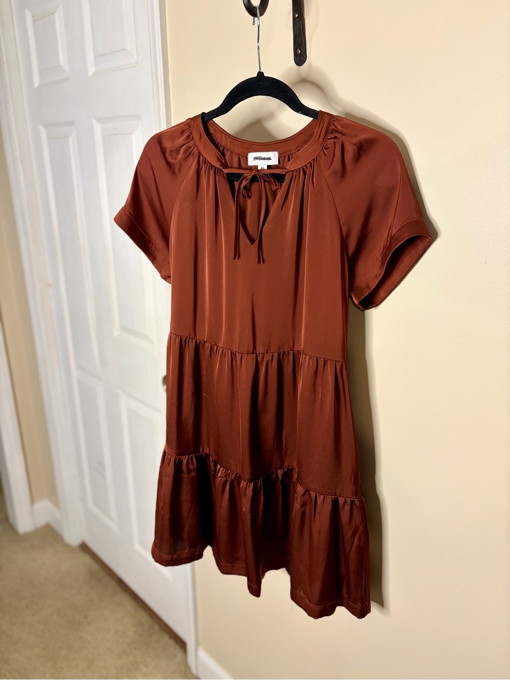 Evereve Rust Tie-Neck Tiered Dress #1128
